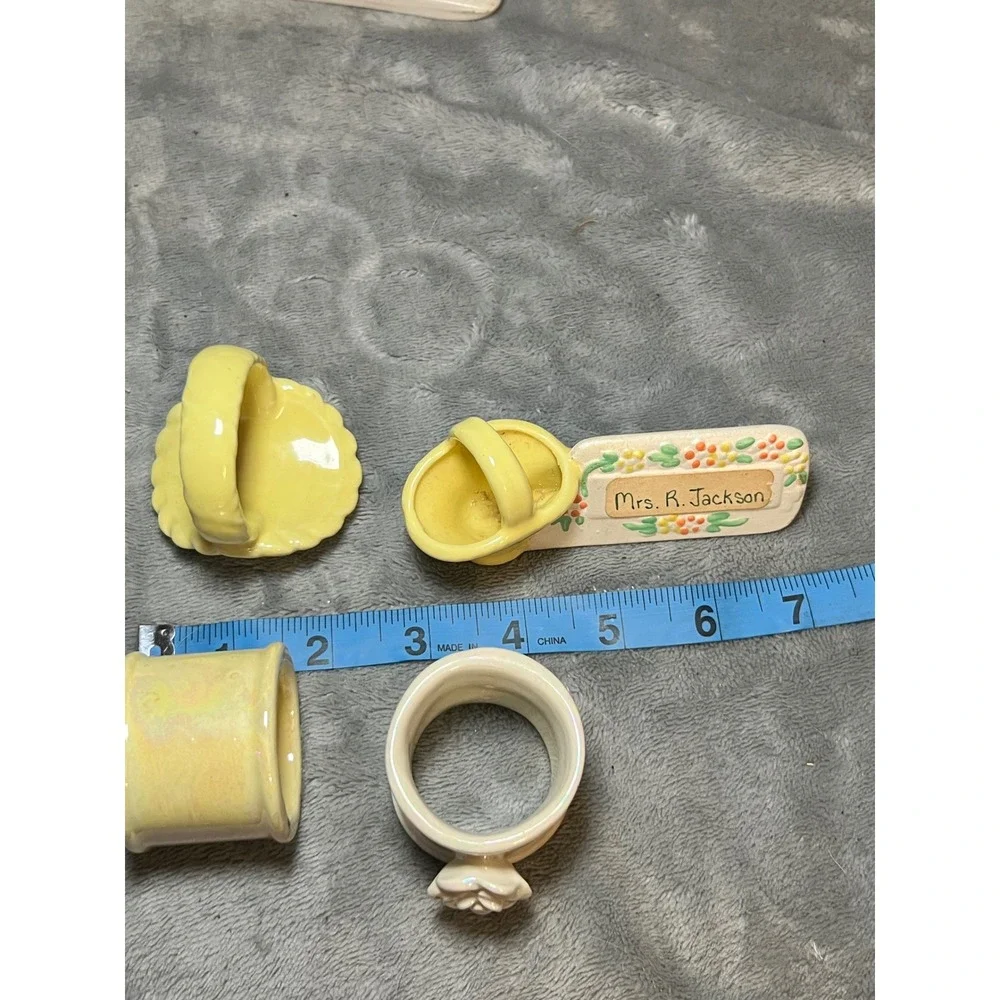 Vintage Ceramic Napkin Ring Lot Basket Floral Rustic Table Decor Set Whimsy